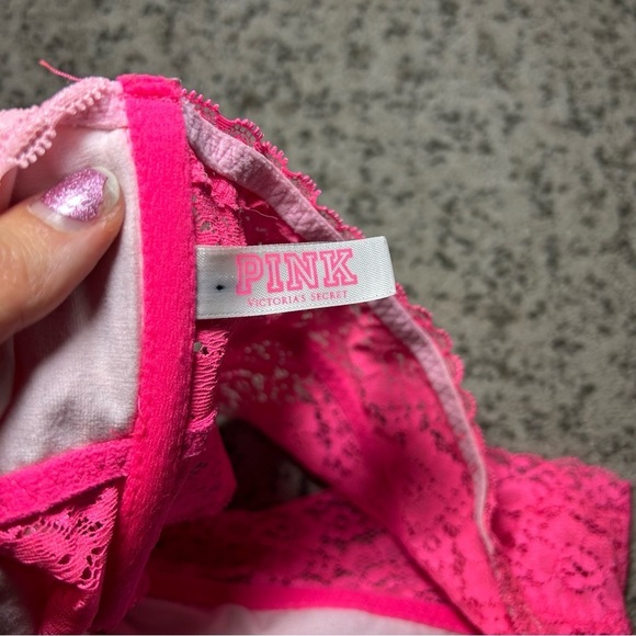 PINK Victoria’s Secret Hot Pink Floral Laced Strapless Bralette Size Medium - Picture 5 of 6